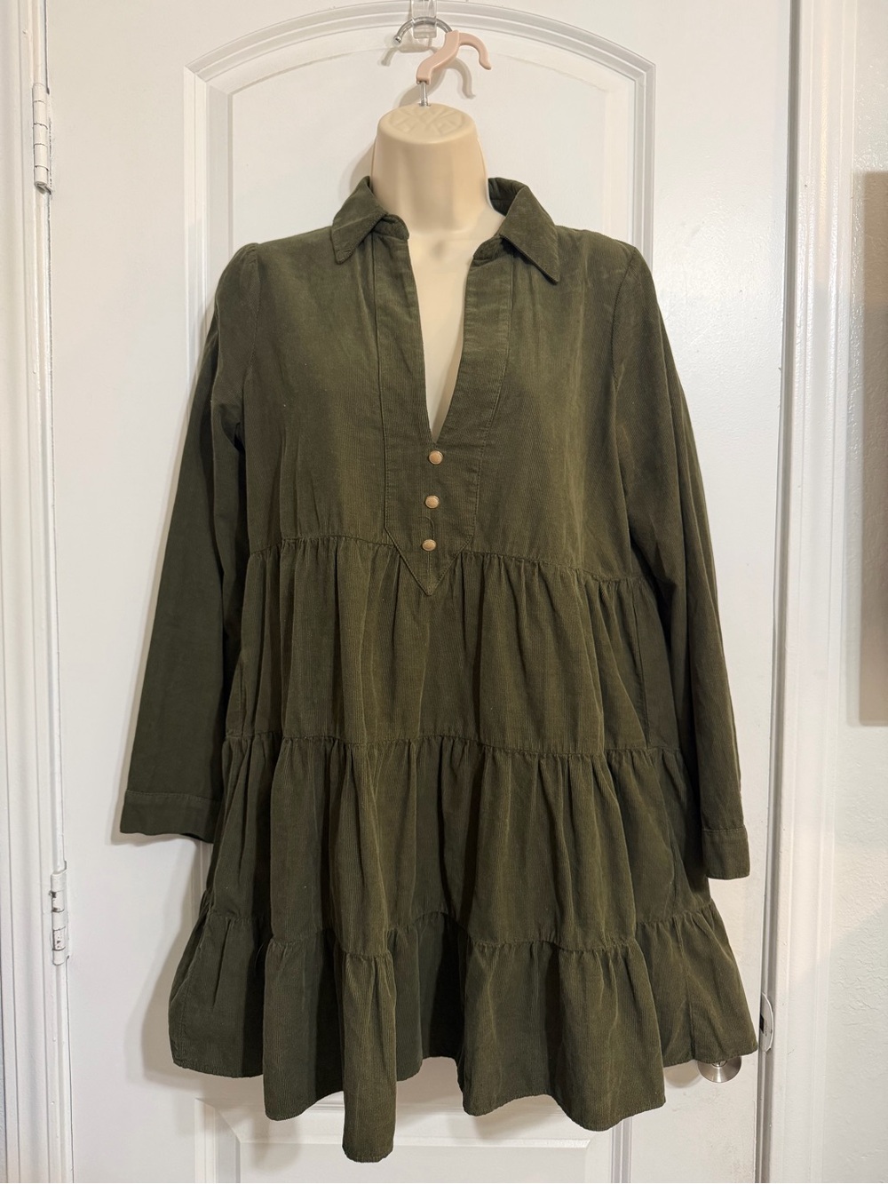 Zara Olive Green Long Sleeve Baby Doll Dress